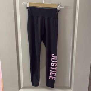 Justice Black Leggings with Pink Logo